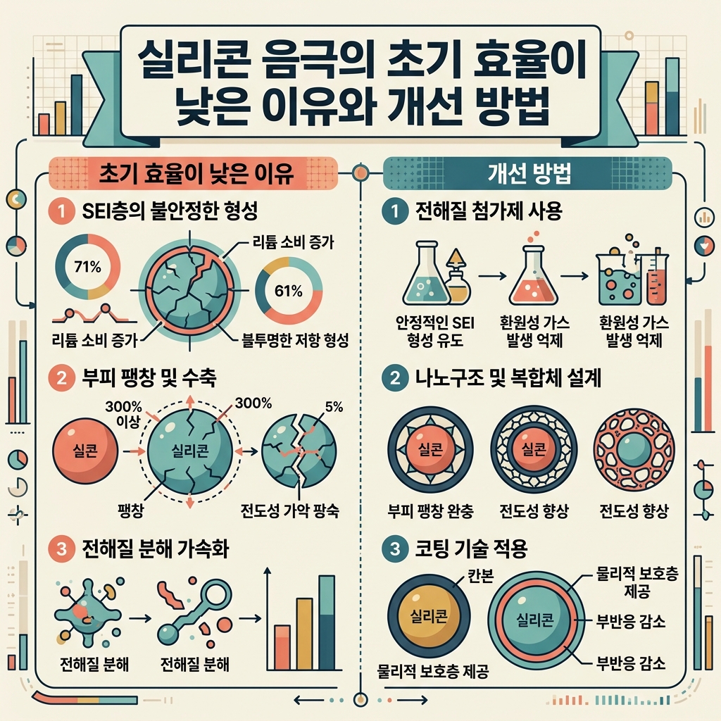 ai thumbnail infographic 실리콘 음극의 초기 효율이 낮은 이유와 개선 방법 1789278831