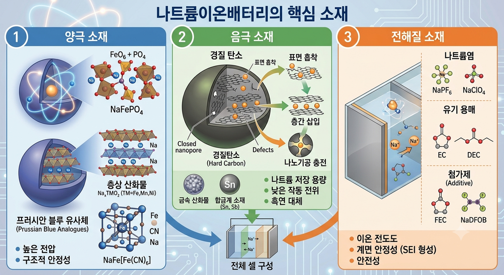 나트륨이온배터리의 양극·음극·전해질 소재는 무엇인가. 이차전지 기술 소재 2 나트륨매터리소재